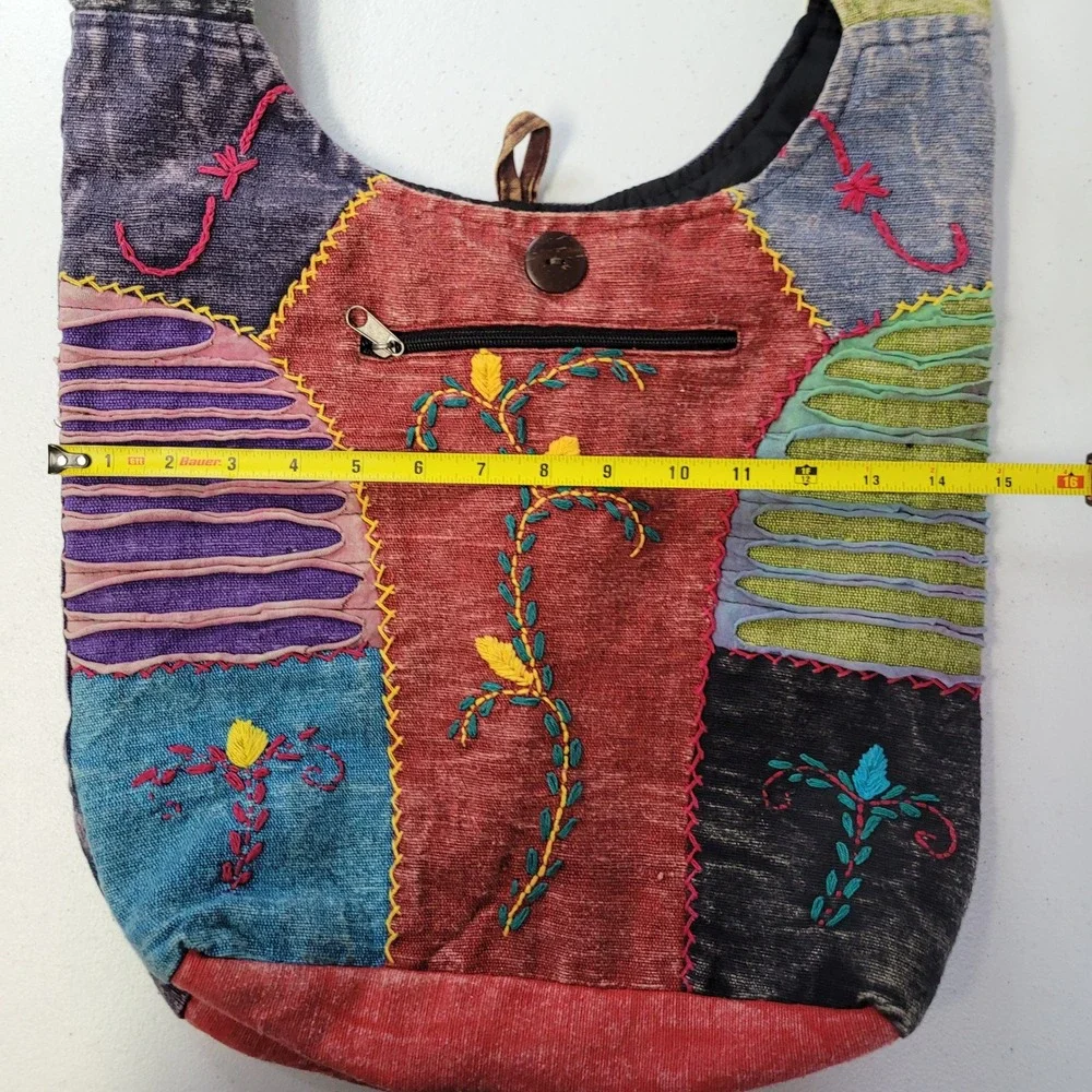 Kc Quilted Boho Patchwork Embroidered Hippie Crossbody Hobo‎ Bag Multicolor